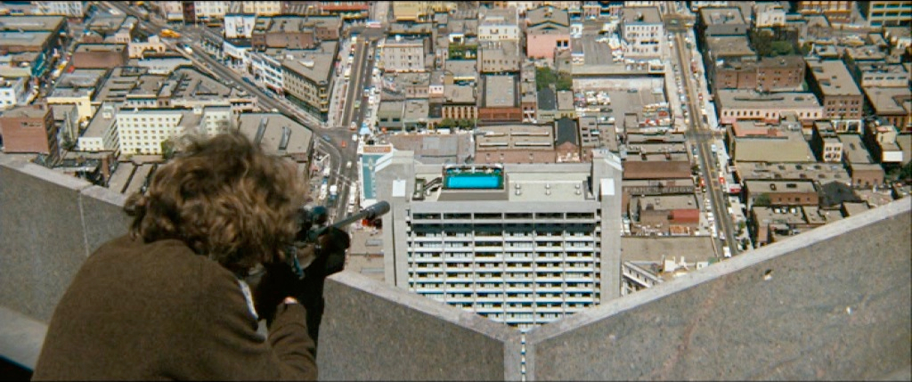 Figure 13: The high-angle shot that introduces Scorpio in Dirty Harry, mirroring the opening of The Conversation.