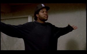 When Doughboy spots the red Hyundai in his neighborhood, he displays his Crips blue.