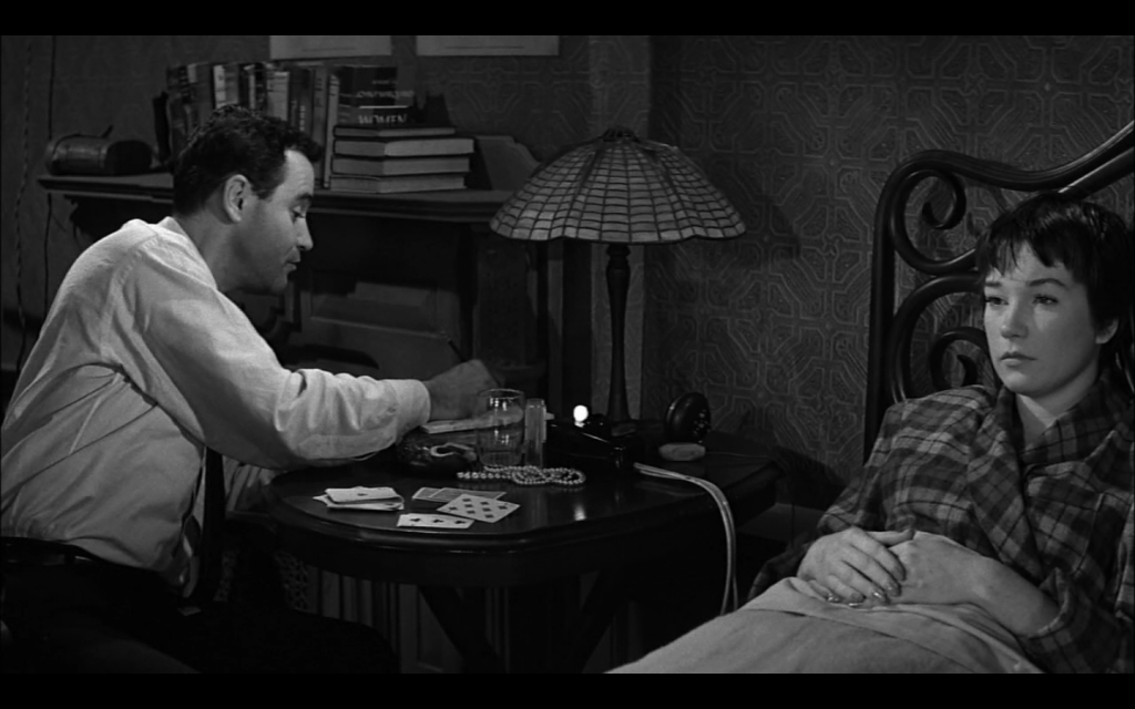 Fig. 3.1. During their first game, Fran and Baxter are positioned as an analyst and analysand. This produces an uneven surveillance economy: her gaze is fixed on the bedroom wall while he is able to scrutinize her from his chair.