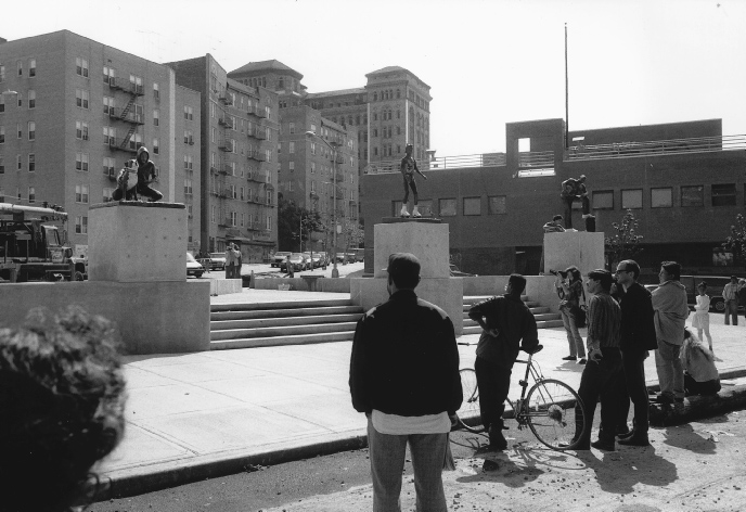 John Ahearn, Bronx Sculpture Park, opening day, 1991, Bronx, New York. Photograph: Ari Marcopolous